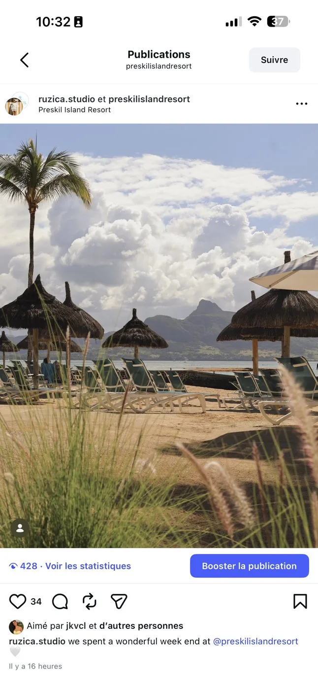 Publication Instagram en collaboration entre ruzica.studio et preskilislandresort